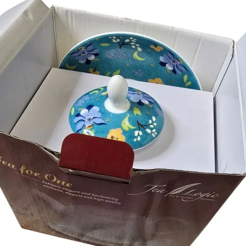 NWB Tea Logic Tea for One Floral Teapot Cup Saucer Set Blue Porcelain